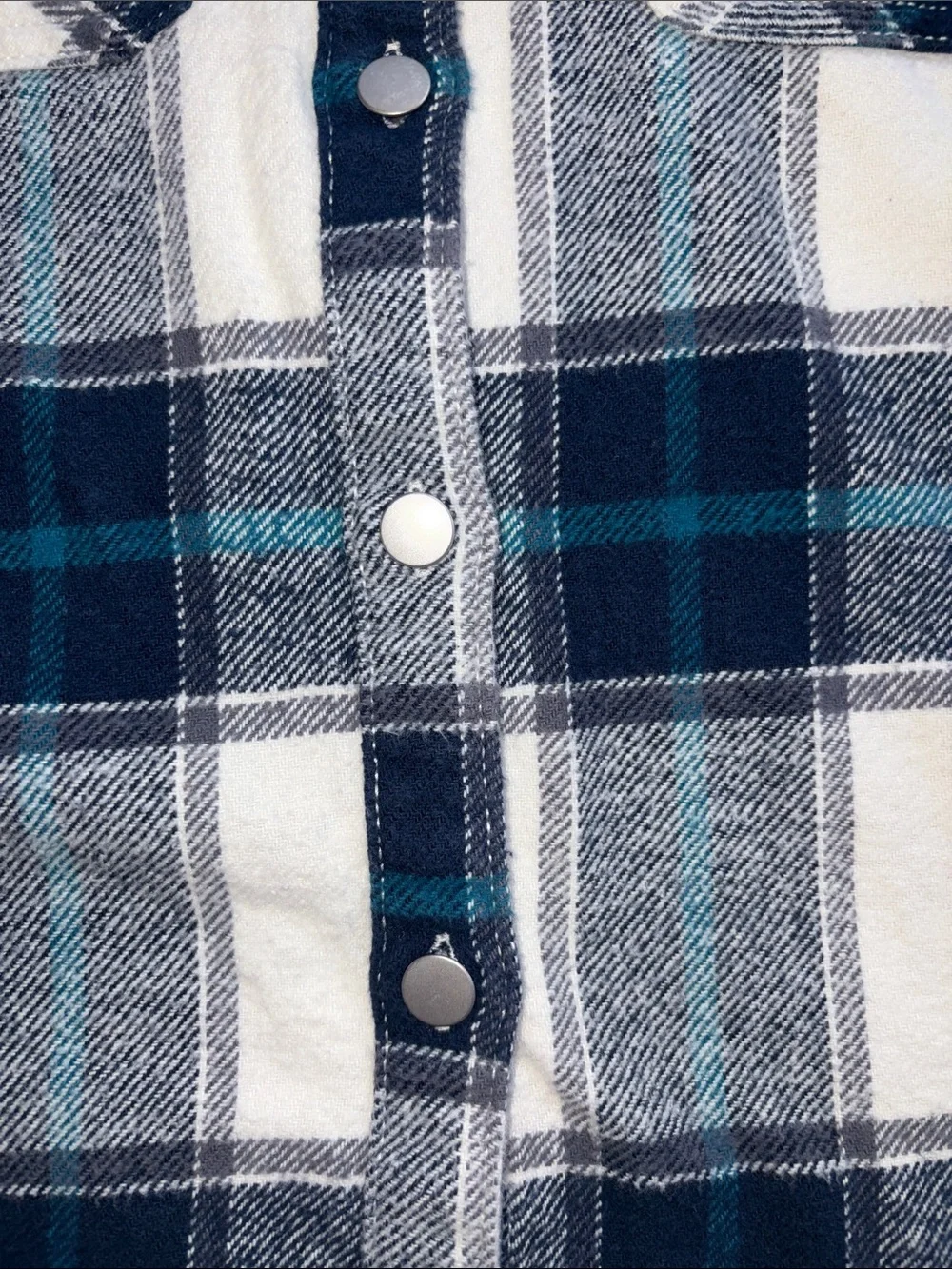 Plaid Button-Front Shirt Jacket - Blue & Cream Shacket. Medium 7/8 unisex.